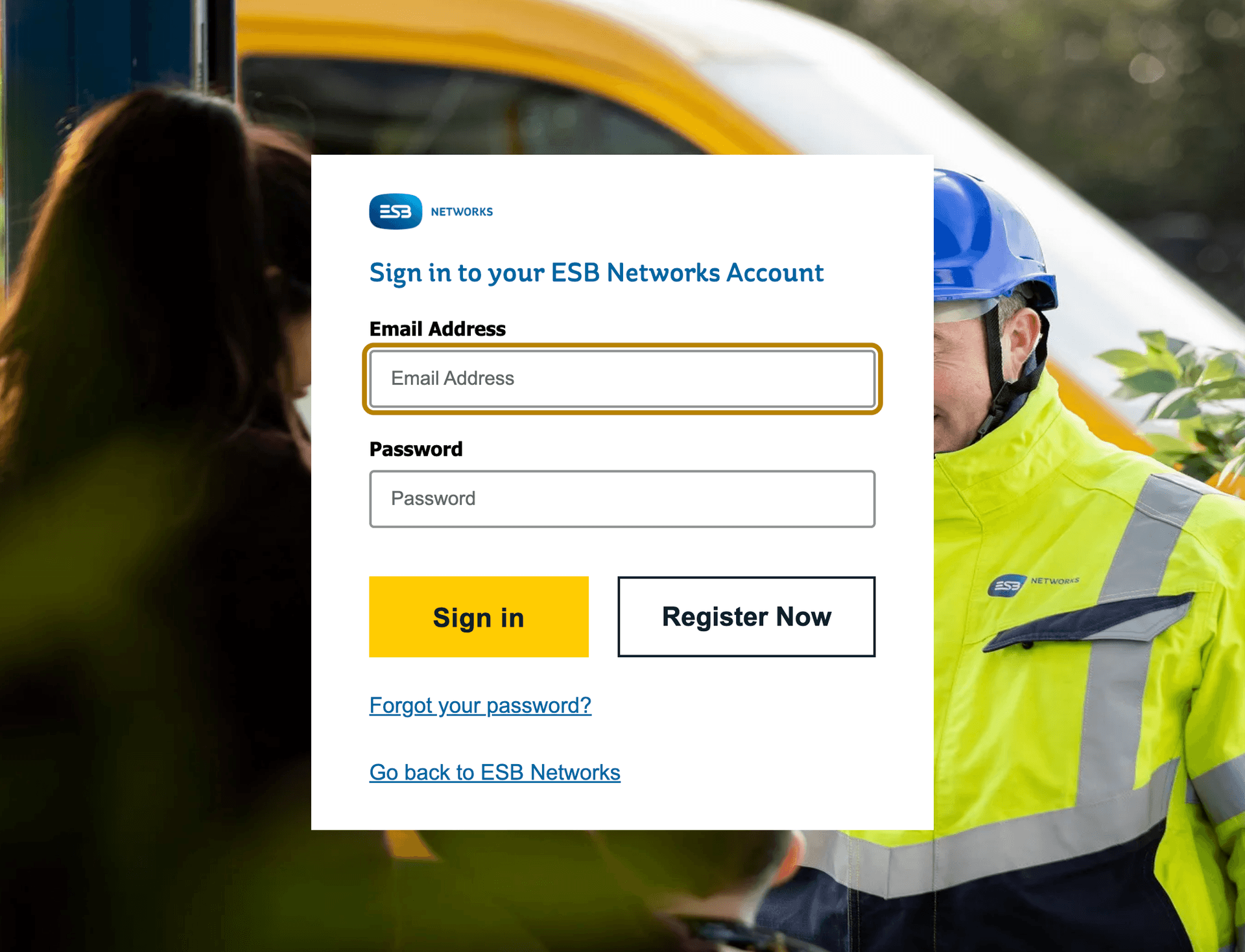 ESB Networks Login Page